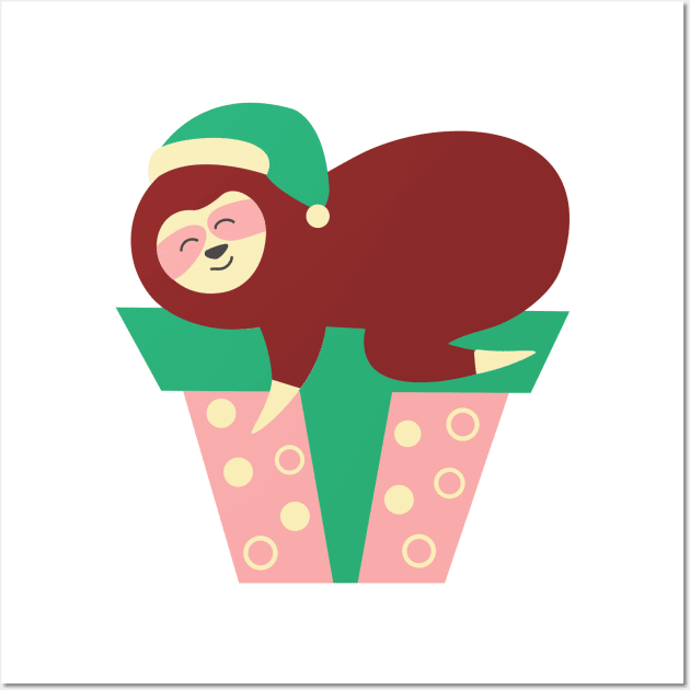 Funny Christmas Sloth Wall Art by FunnyMoonCosmic